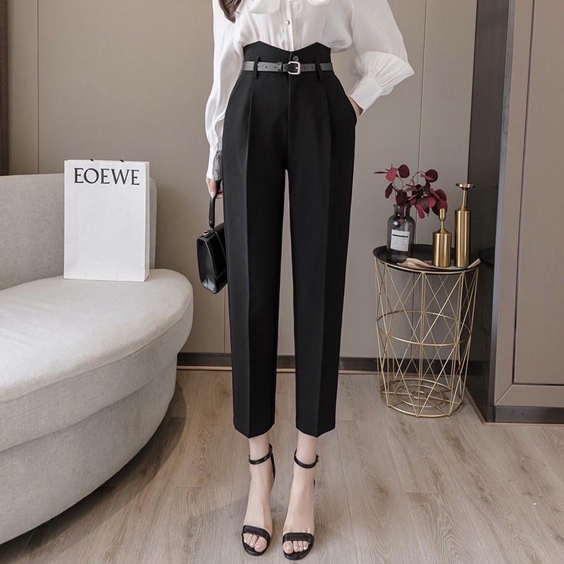 Quần baggy nữ cạp vát kèm đai 8329