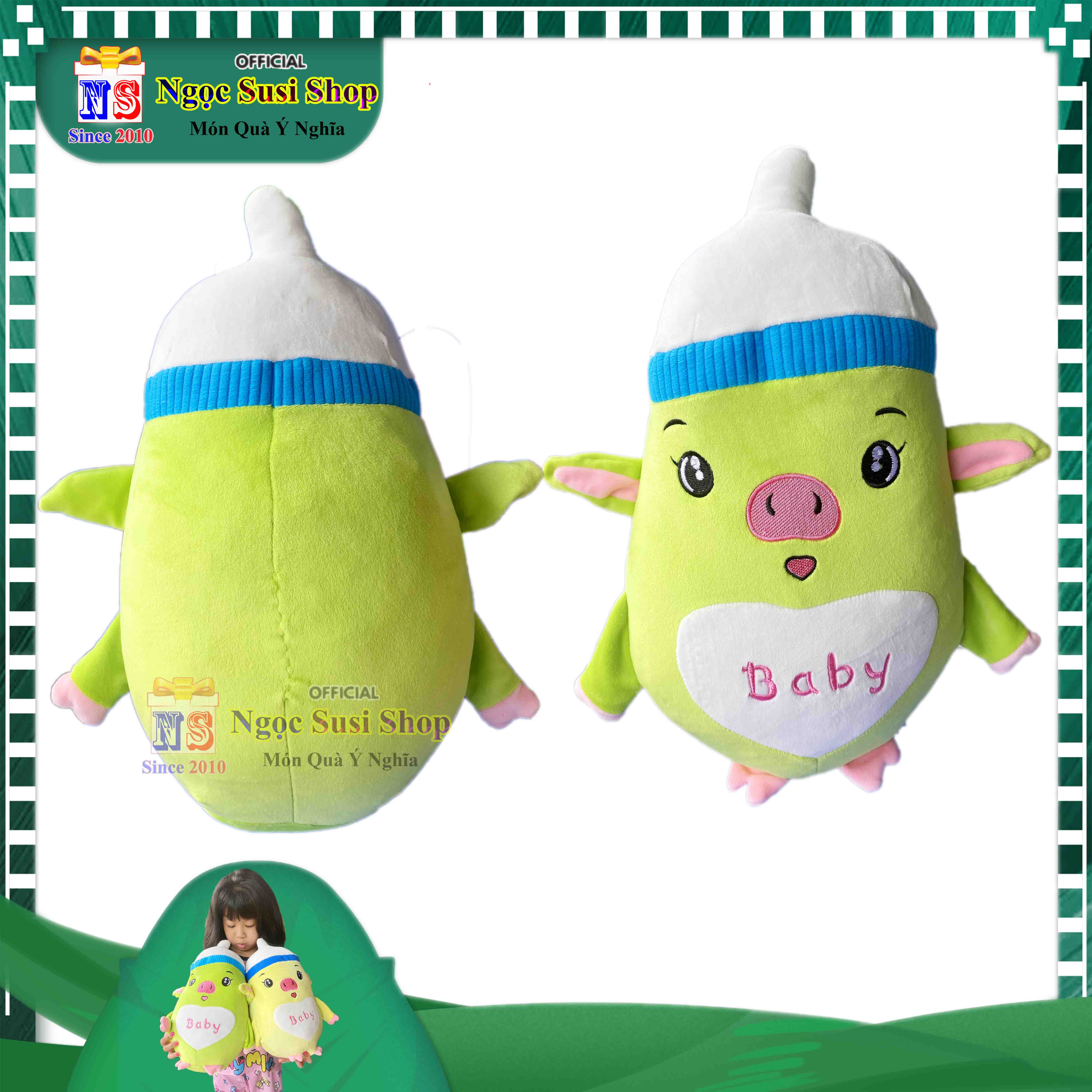 THÚ BÔNG CON HEO BÌNH SỮA BABY CHO BÉ ÔM NGỦ - GẤU BÔNG HEO BÌNH SỮA BABY