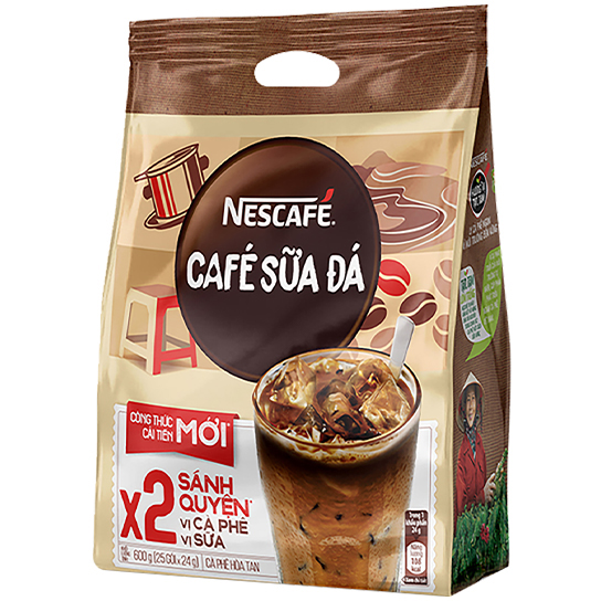 Combo 2 bịch cà phê hòa tan Nescafe 3in1 cà phê sữa đá (Bịch 25 gói x 24g) - [Tặng bộ 3 ly thủy tinh]