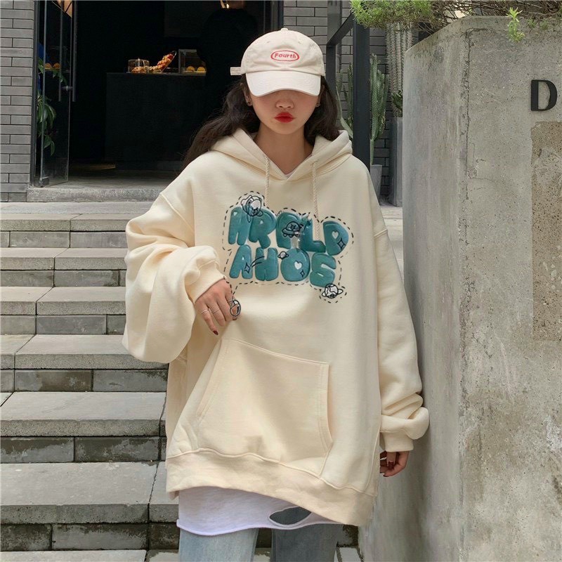Áo nỉ có mũ HTSTORE mũ 2 lớp to rộng dày ấm Áo Hoodie Nữ In Chữ Nổi HRPLD Form Rộng Tay Phồng, Áo Hoodie Nữ In Chữ Nổi HRPLD Form Rộng Tay Phồng