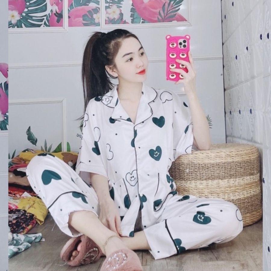 Đồ bộ nữ pijama lụa satin ngủ mặc nhà tay ngắn cánh dơi bigsize quần dài quần đùi dễ thương mango cao cấp ESHOP PM01