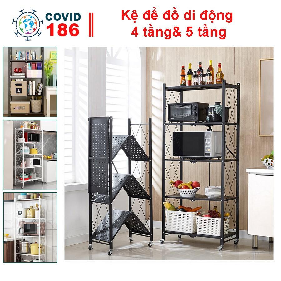 Kệ để đồ di động có bánh xe 4 tầng, 5 tầng để lò vi sóng có thể gấp gọn trang trí nhà cửa nhà bếp