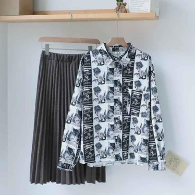 ÁO SƠ MI FORM RỘNG , OVERSIZE TRẮNG ĐEN