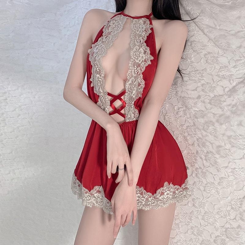 Đầm ngủ công chúa khoét ngực sexy quyến rũ váy ngủ đẹp lụa phối ren đỏ trắng gợi cảm cao cấp BIKI HOUSE N109 - Hỏa Tốc