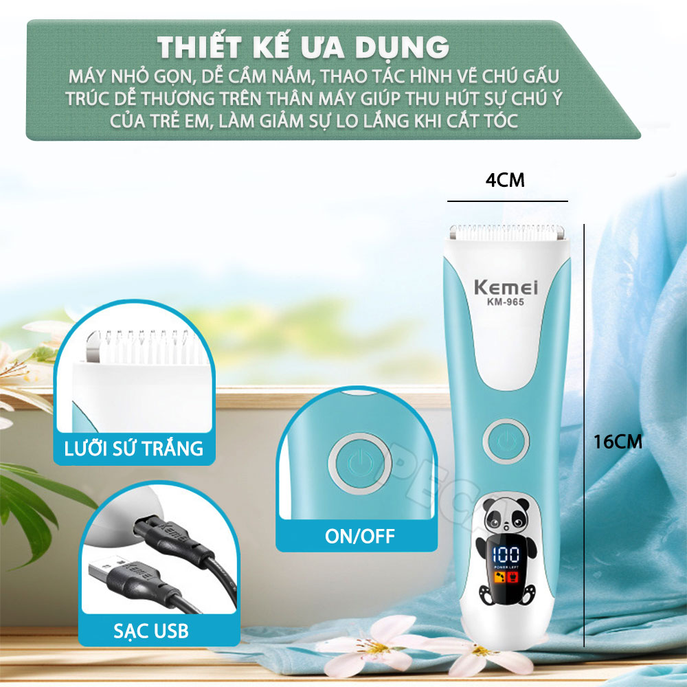 Tông đơ cắt tóc trẻ em Kemei KM-965 có thể cắt tóc, chấn viền cạo tóc dùng được cho trẻ sơ sinh - Hàng chính hãng