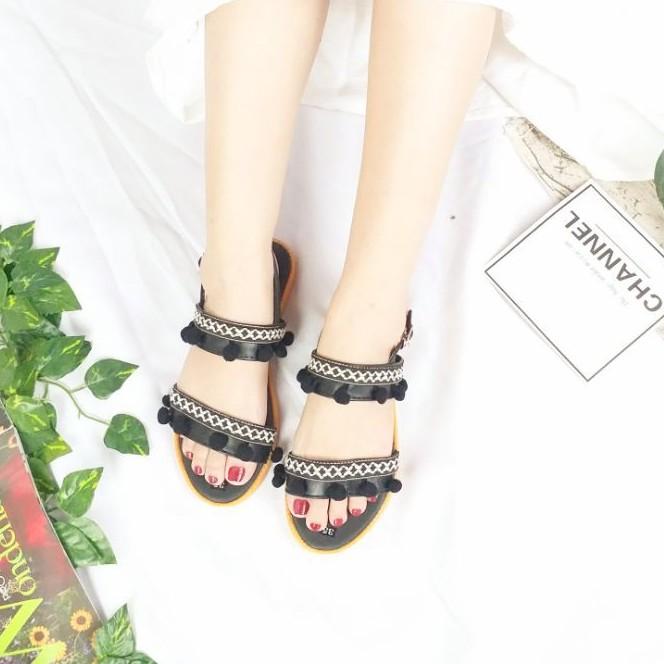 Giày sandal thổ cẩm 2 quai ngang phong cách boho hình chụp thật