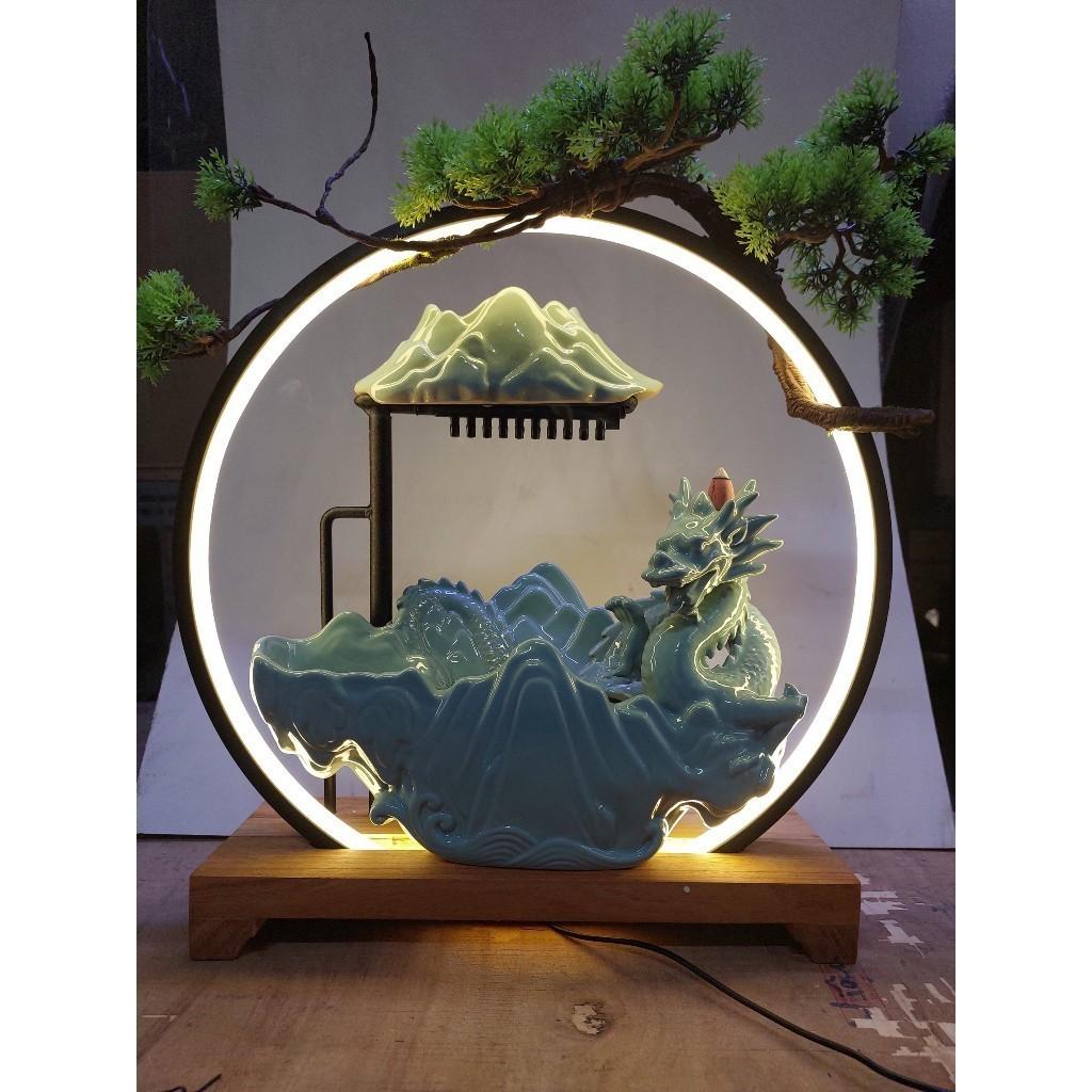 [Hỏa Tốc] Thác Nước Phong Thủy Kỳ Lân, Rồng, Hươu Kèm Đèn Led tặng kèm cây xanh và nụ trầm
