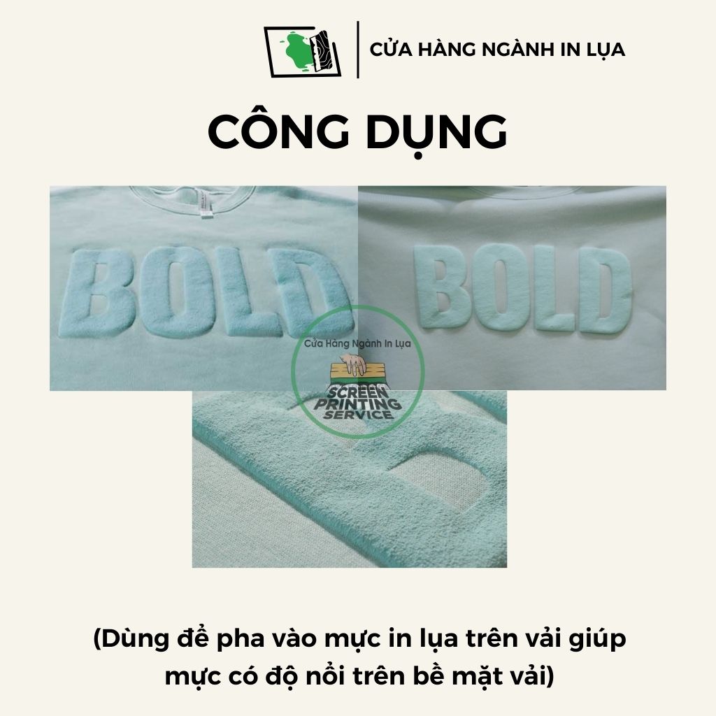 Bột nổi in vải giúp mực in nổi trên vải cotton