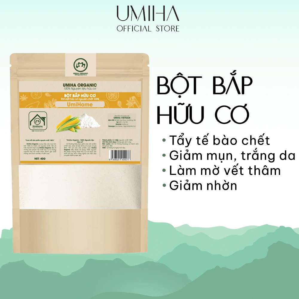 Bột Bắp làm đẹp hữu cơ UMIHOME nguyên chất 135G dùng đắp mặt nạ làm trắng da, làm sạch mụn thâm nám hiệu quả