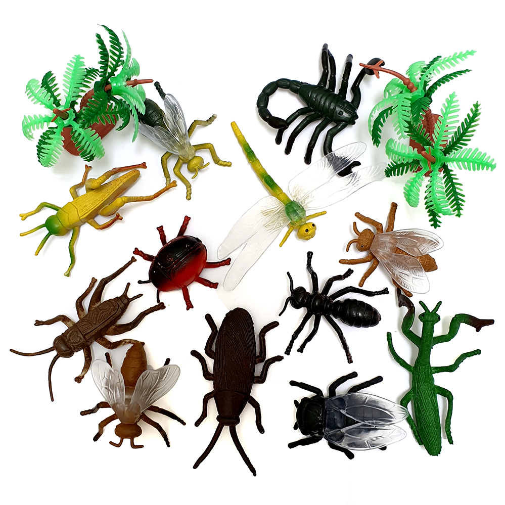 Combo 2 bộ đồ chơi 12 mô hình côn trùng Safari kèm cây trang trí 4-7 cm cho bé học tập