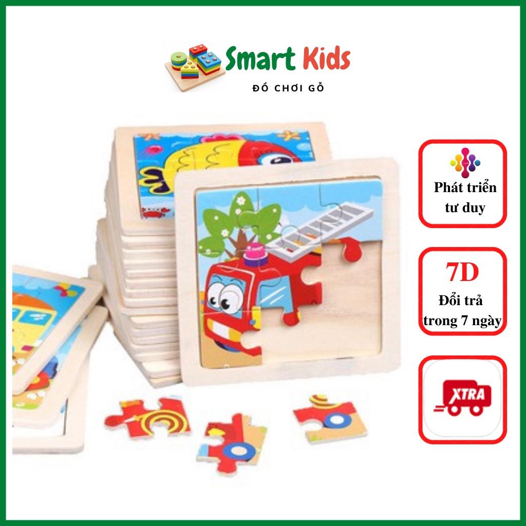 Đồ chơi xếp hình gỗ cho bé trai bé gái phát triển trí tuệ, ghép hình 9 mảnh size nhỏ 11x11cm SmartKids