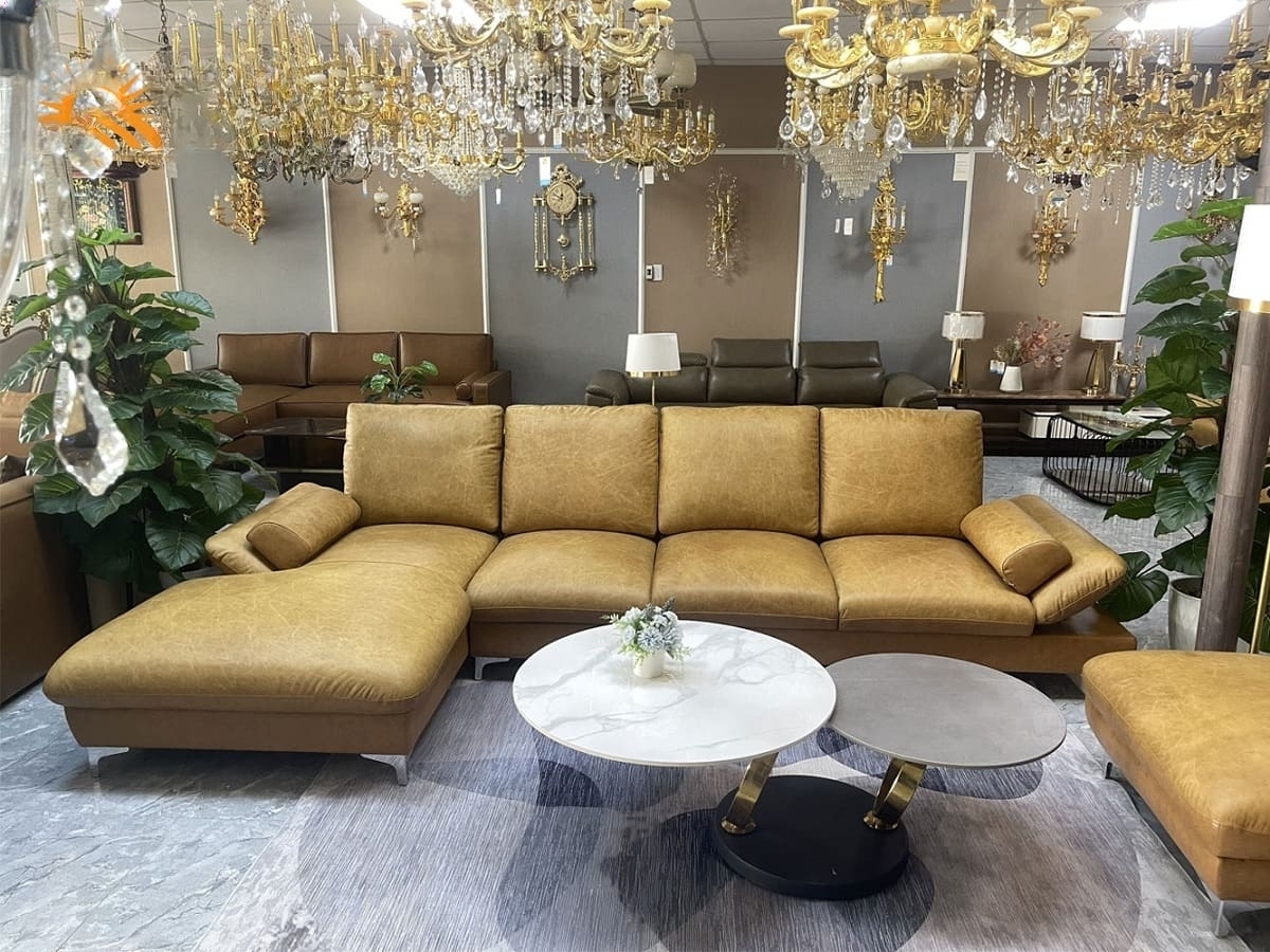 Combo ghế sofa băng da bò Italy Juno sofa màu vàng SFBCT02 hàng cao cấp chuẩn da bò nhập khẩu Ý