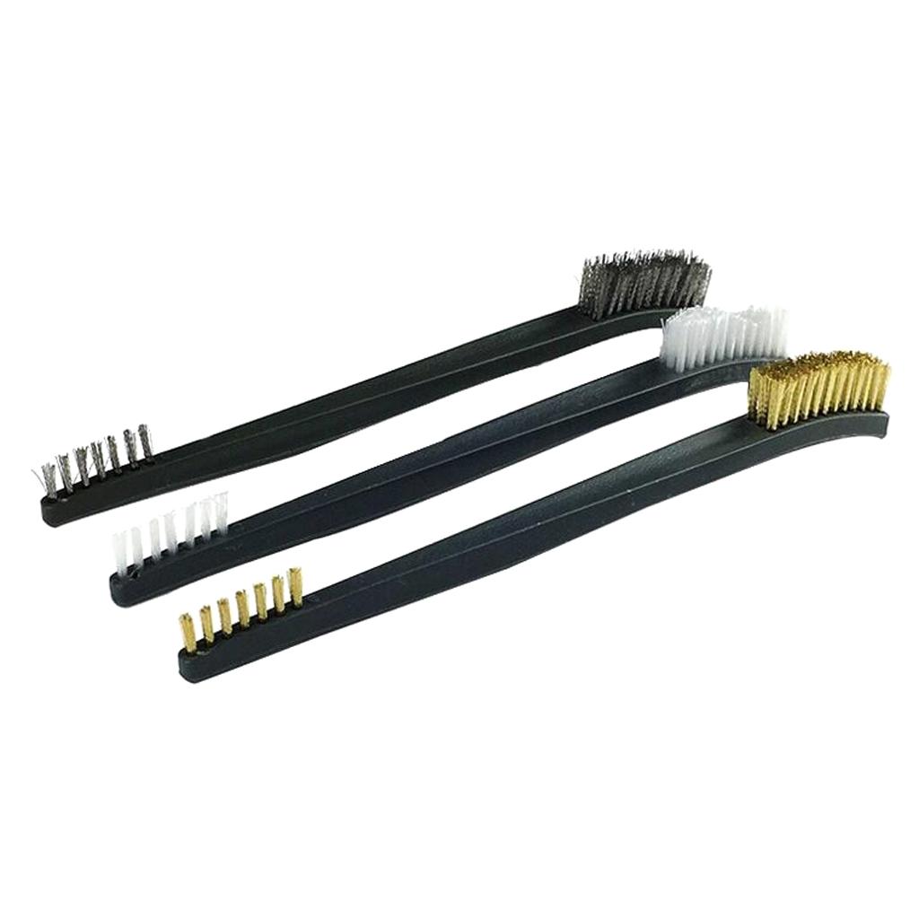 3x Stainless Steel Brass Nylon Wire Brush Set Double Ended for Cleaning Rust