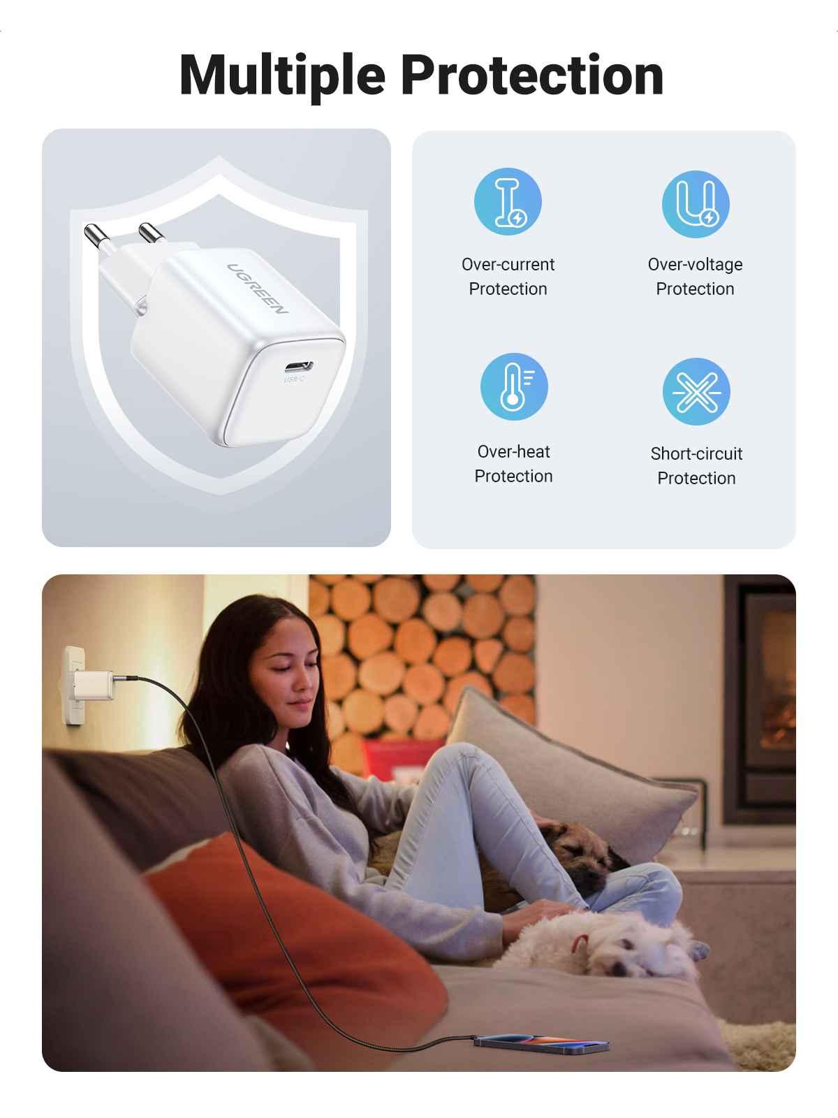 Ugreen UG15324CD318TK 20W 1c GaN Nexode chuẩn cắm EU chân tròn Màu Trắng Củ sạc nhanh USB-C - HÀNG CHÍNH HÃNG