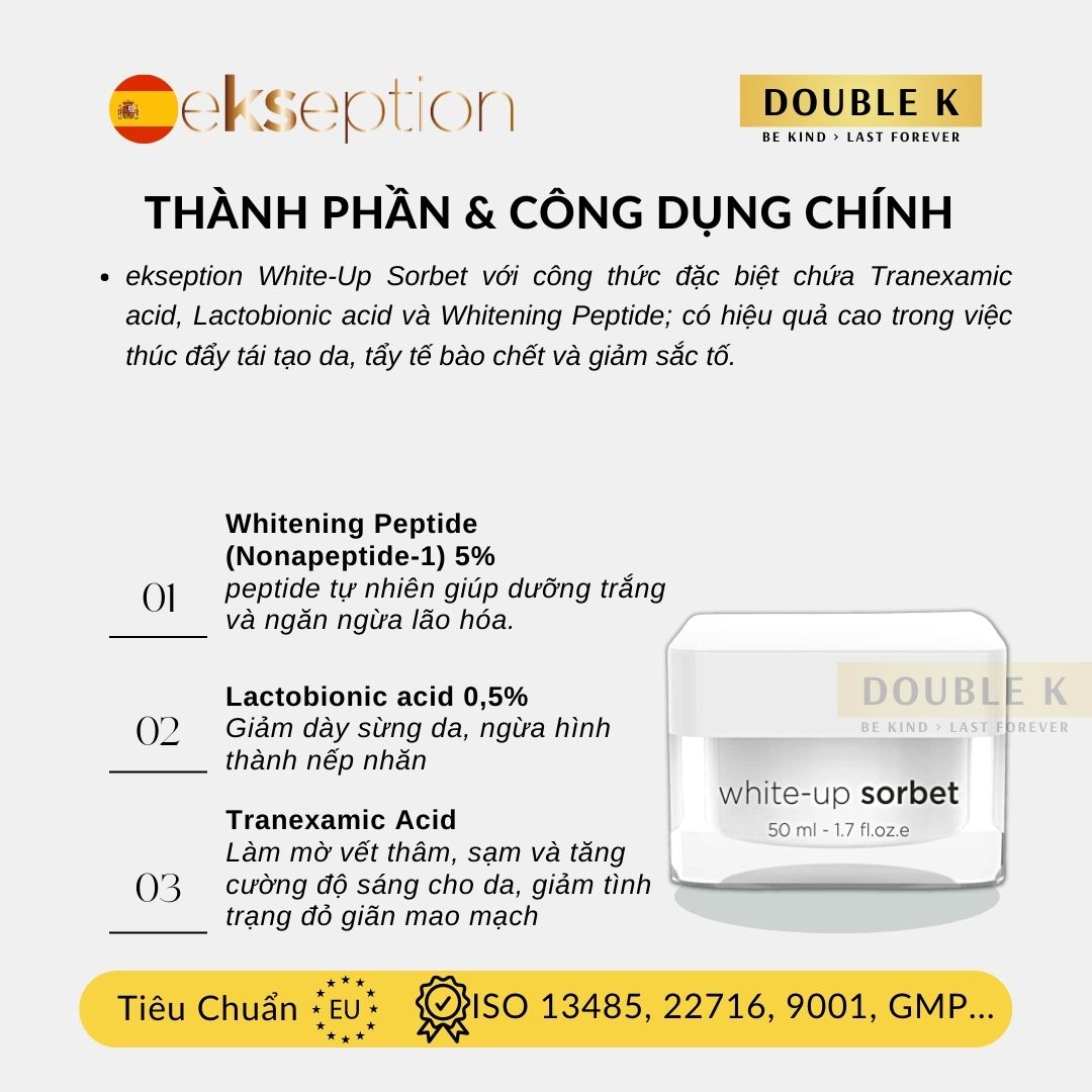 ekseption White-Up Sorbet - Kem Dưỡng Trắng Sáng Da; Làm Mờ Thâm Sạm Nám - Double K