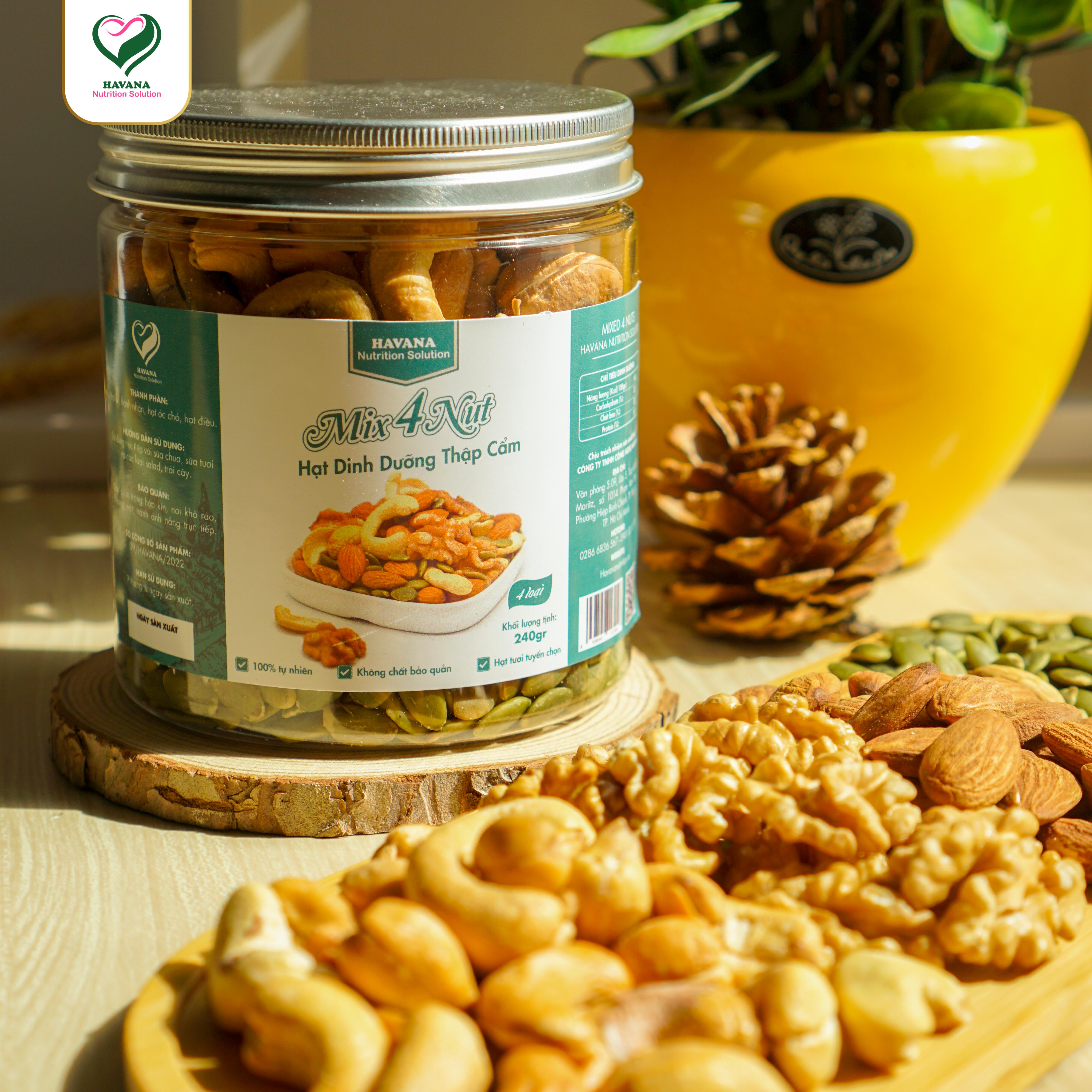 Mix 4 Nut 240GR- Havana- Hạt dinh dưỡng Mix 4 tốt cho sức khỏe, healthy
