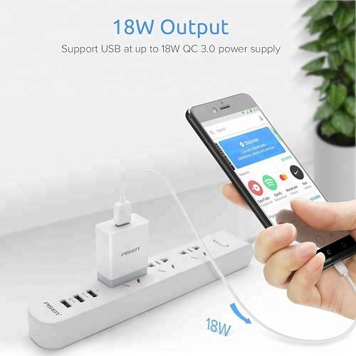 Sạc PISEN Quick USB Fast Wall Charger QC 18W - (TS-C092), Màu trắng - Hàng Chính Hãng