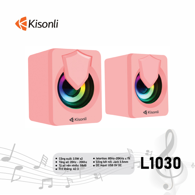 Loa USB 2.0 Kisonli L-1030 Màu hồng đáng yêu - Hàng chính hãng