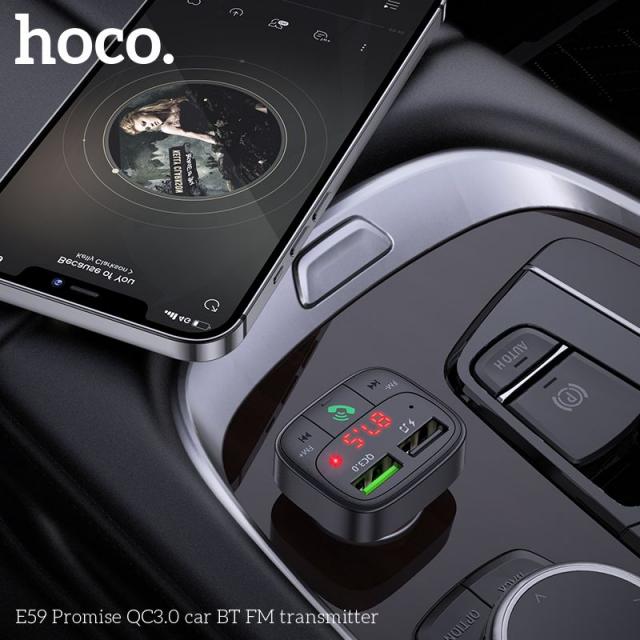 Tẩu sạc ô tô qc3.0 Hoco DF59 2 cổng sạc usb- cốc sạc oto kết nối bluetooth nghe nhạc FM hỗ trợ thẻ nhớ cho xe hơi - hàng chính hãng