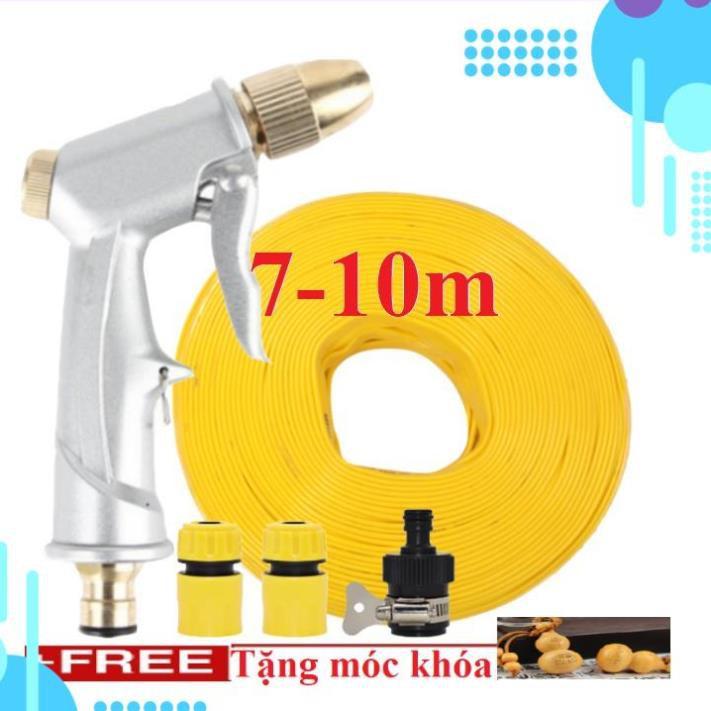 Bộ dây vòi xịt ️bơm nước phun sương️ , tăng áp 3 lần, loại 7m, 10m 206701 đầu đồng,cút,+ móc khoá