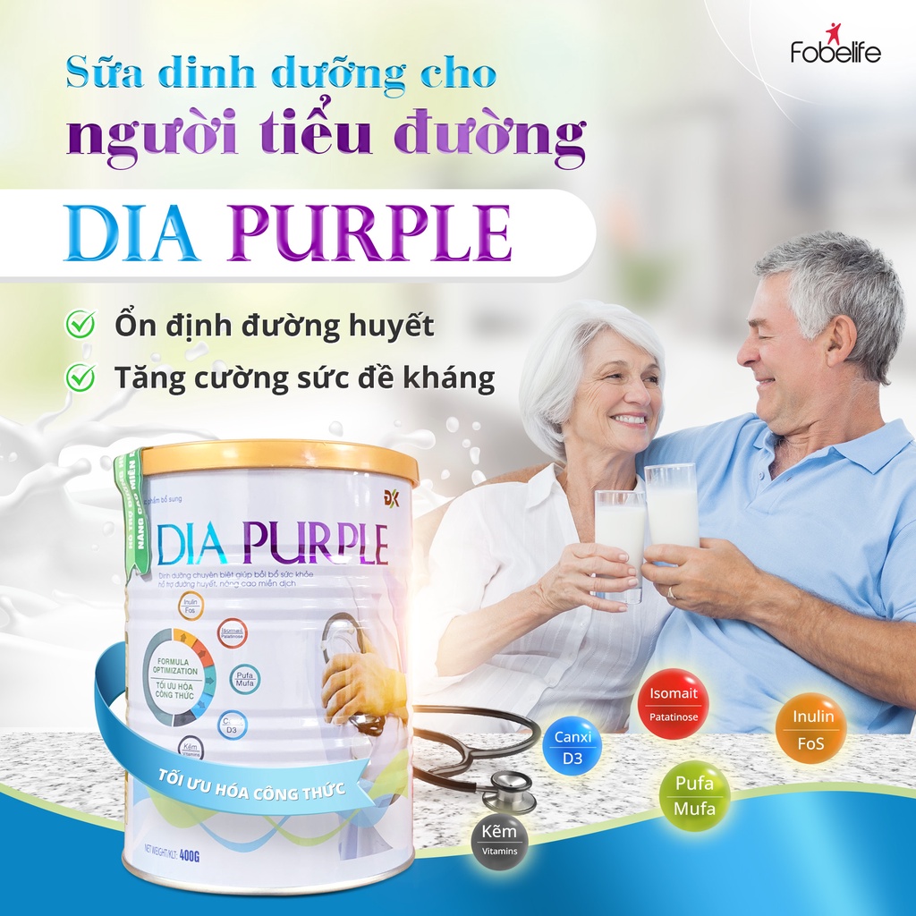 Sữa Bột Dinh Dưỡng Cho Người Tiểu Đường Dia Purple ĐK Giúp Ổn Định Đường Huyết  400g