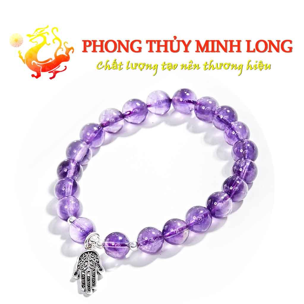 Vòng đá. Thach Anh Tím chất lượng 5A Mix bàn tay hamsa bạc thái hợp mệnh Hỏa và Thổ