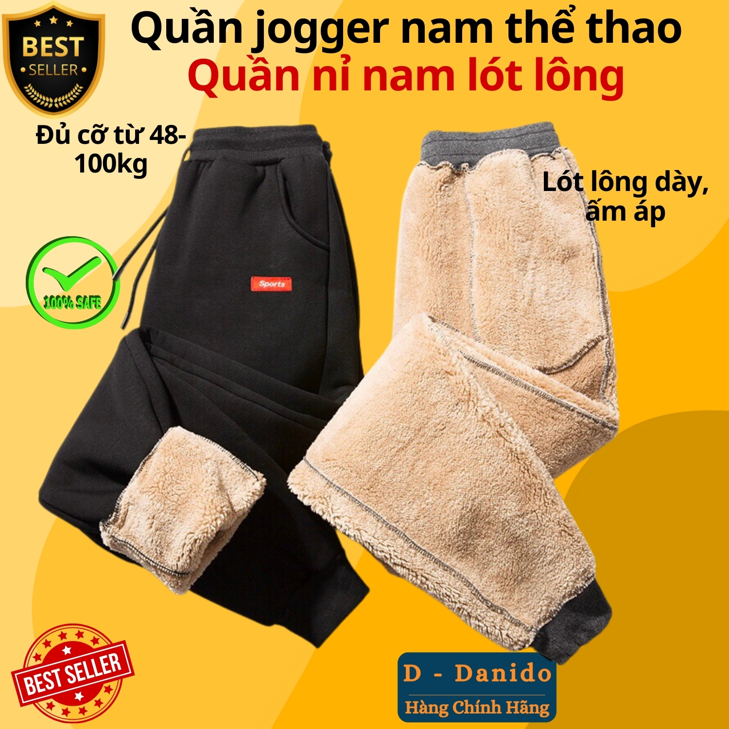 Quần gió lót lông QD2 ấm áp thời trang cho nam, Quần nỉ jogger lót lông QD1 sang trọng và dày dặn D Danido