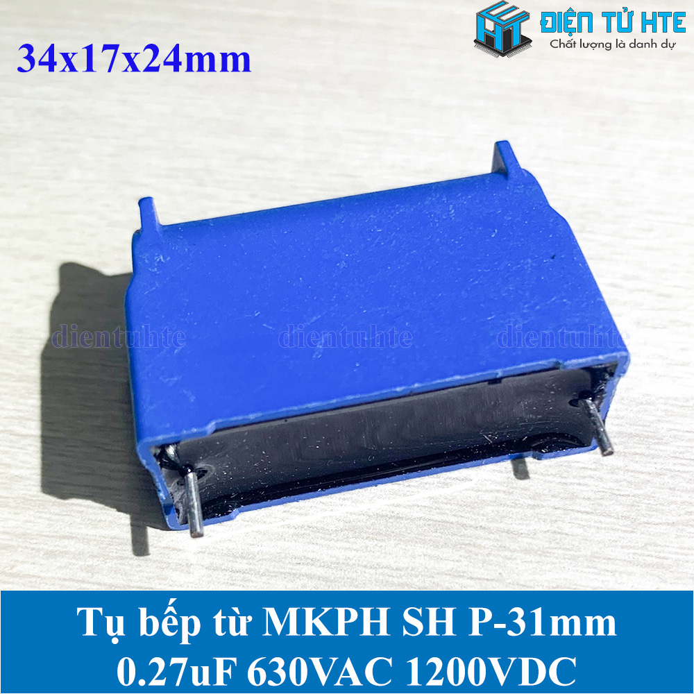 Tụ bếp từ MKPH 0.27uF 630VAC 1200VDC pitch 31mm Xanh dương size 34x17x24mm