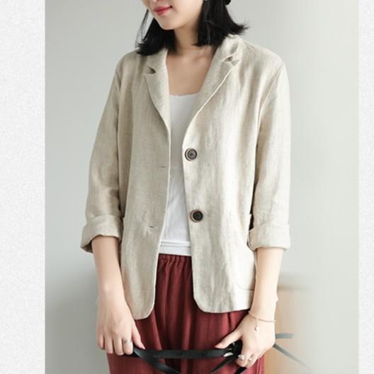 Áo vest Blazer Linen nữ 1 lớp, chất vải linen mềm mại, thời trang thu đông