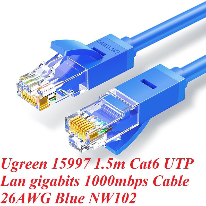 Ugreen UG15997NW102TK 1.5M cat6 Màu Xanh Cáp mạng Lan Gigabits 26AWG - HÀNG CHÍNH HÃNG