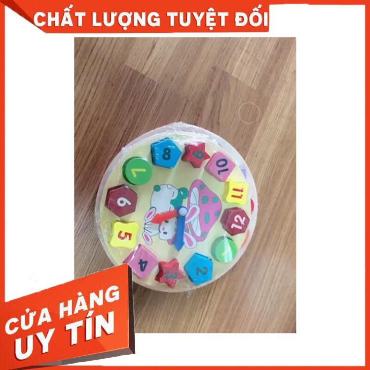 HCM- Đồng Hồ Bằng Gỗ Đồng Hồ Số Hình Khối Giúp Bé Phân Biệt Hình Khối, Màu Sắc