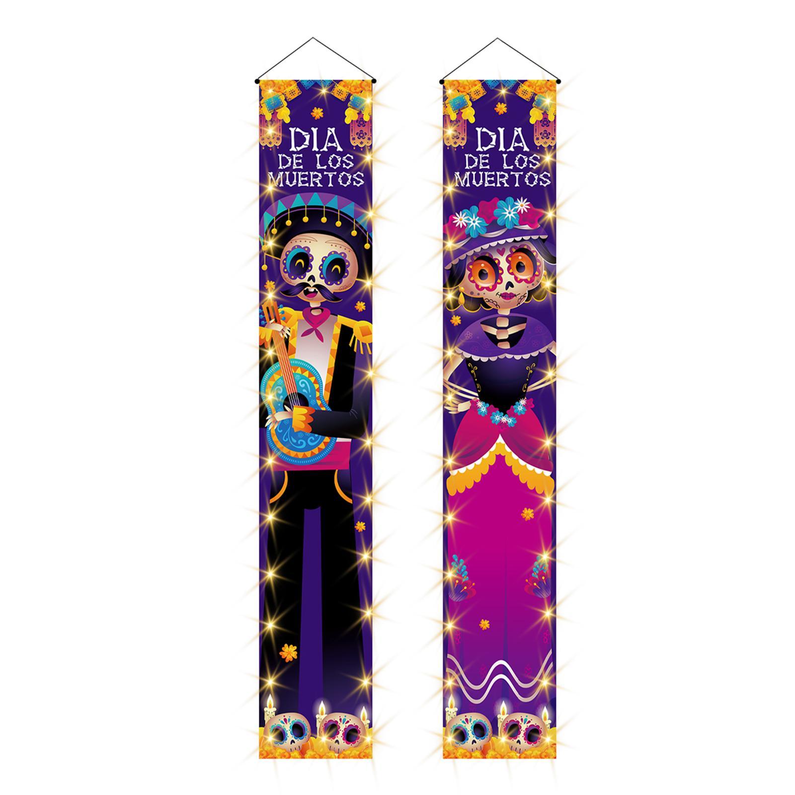 Halloween Banners Mexican Day of The Dead Flag Ornaments Holiday Hanging Banner Decorative Festival Halloween Decorations Lighted Porch Sign