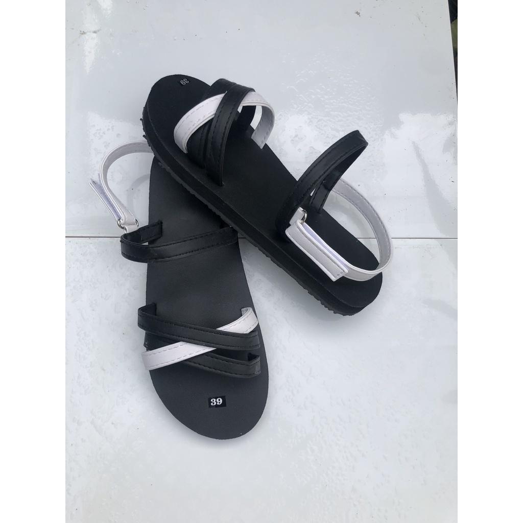 Xăng đan nữ đế đen quai đen phối trắng size từ 34 đến 42