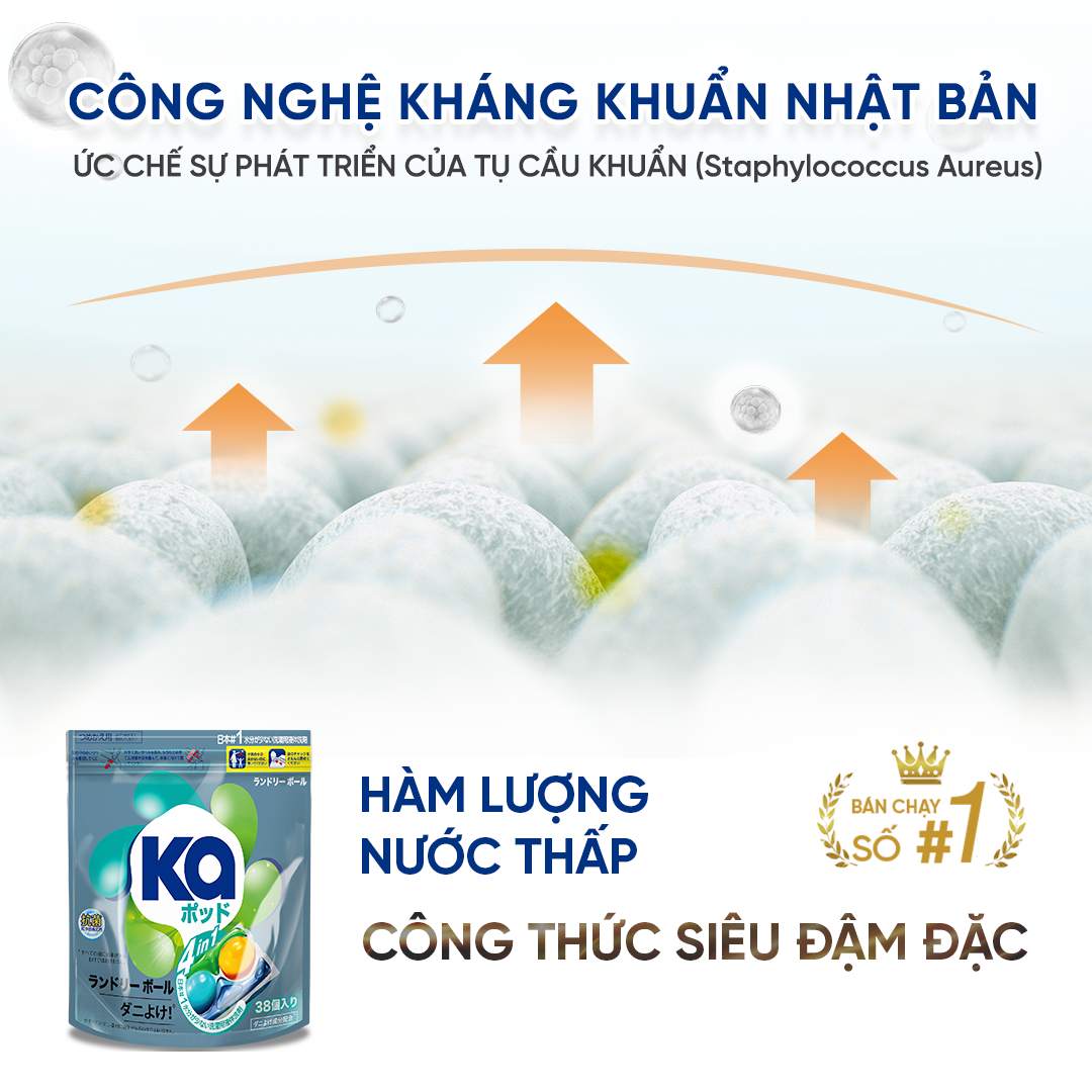 Combo 2 Viên Giặt Quần Áo loại bỏ mạt bụi KA pod Anti-dustmite 4trong1 diệt mạt bụi, làm sạch sâu, kháng khuẩn, giữ màu vải (18 viên/ 38 viên)