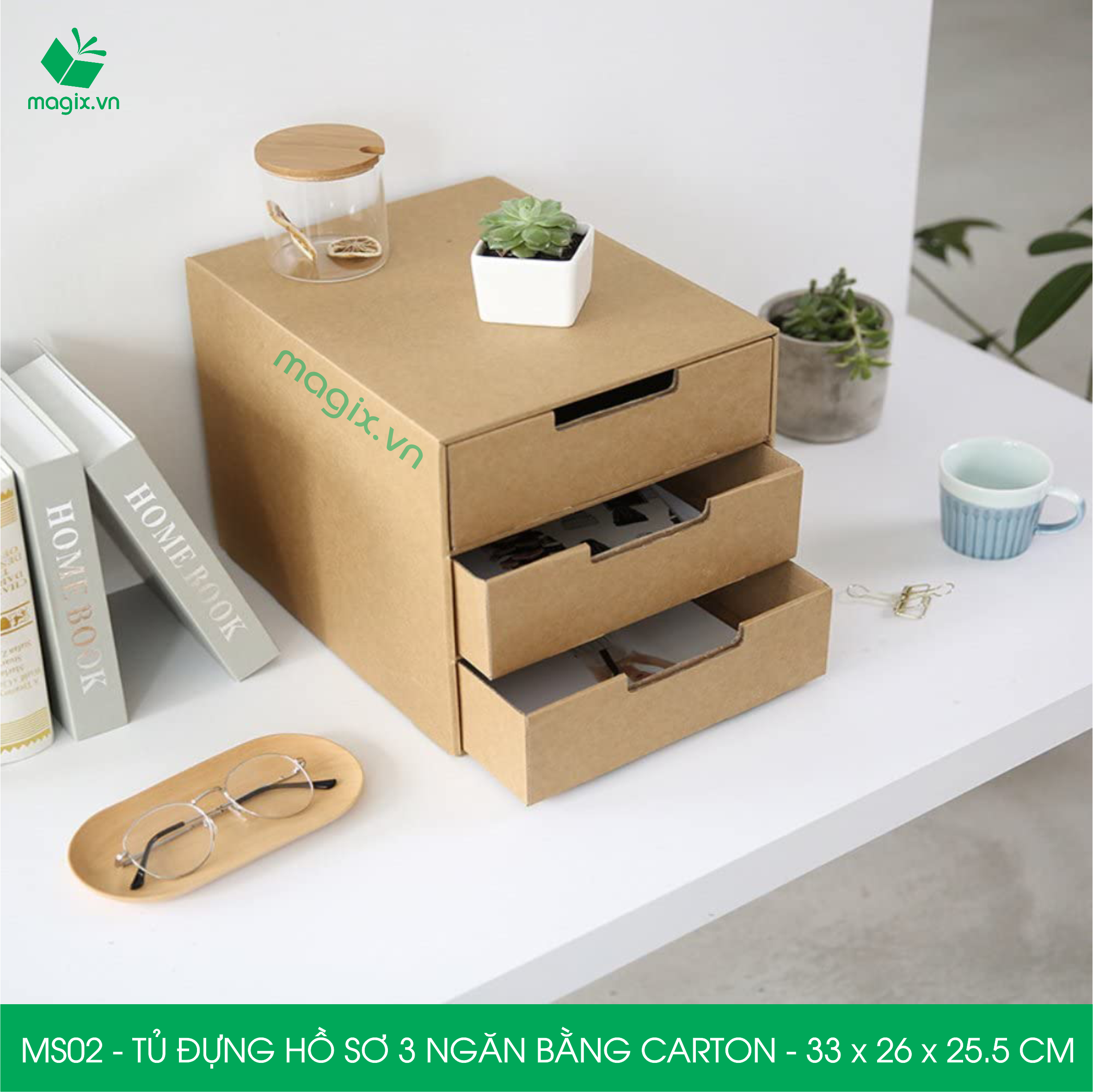 MS02 - 33x26x25.5 cm - Tủ đựng hồ sơ 3 ngăn bằng carton