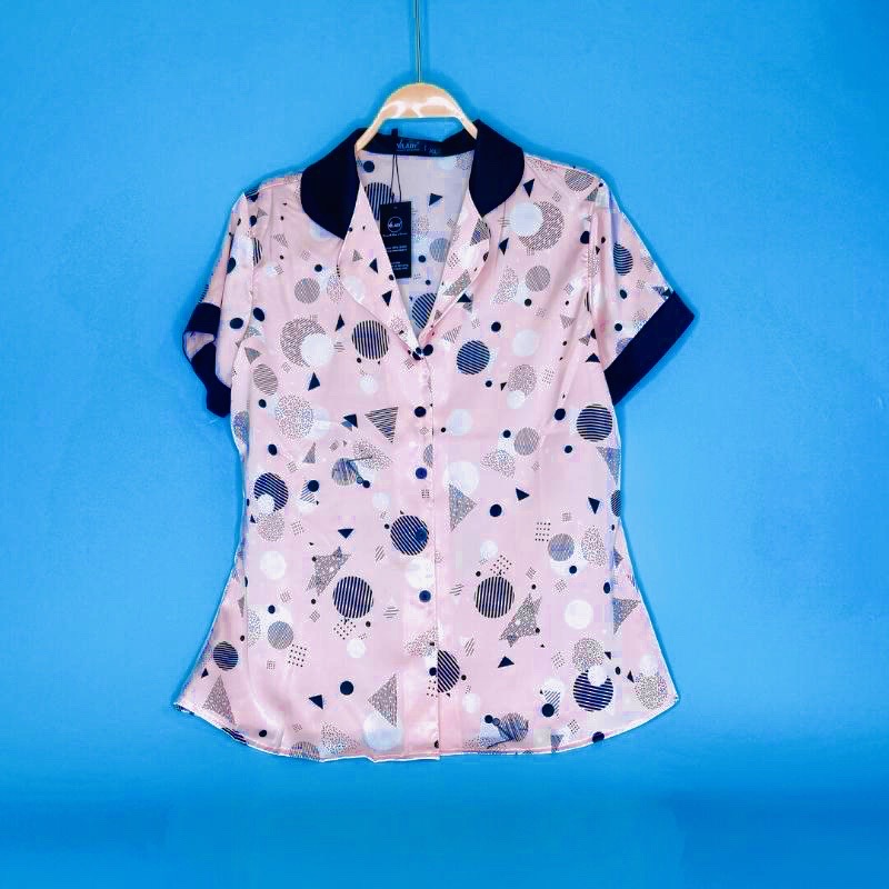 Đồ bộ pijama lụa, đồ mặc nhà nữ Vilady - B137  kiểu đồ bộ ngắn họa tiết hình học siêu dễ thương, chất liêu lụa Pháp ( lụa latin) cao cấp - Màu hồng