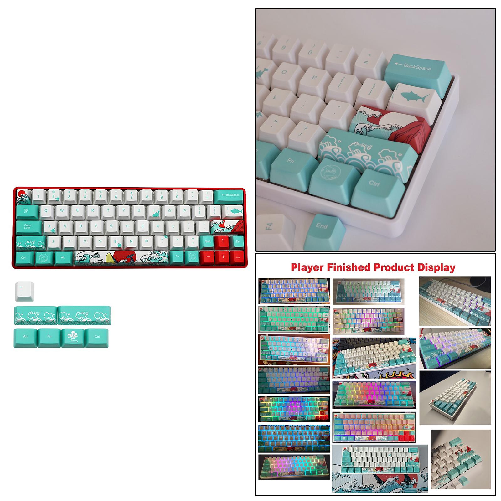 71 Keys Coral Sea Ukiyo-e PBT Keycaps Set for Cherry MX Keyboards English