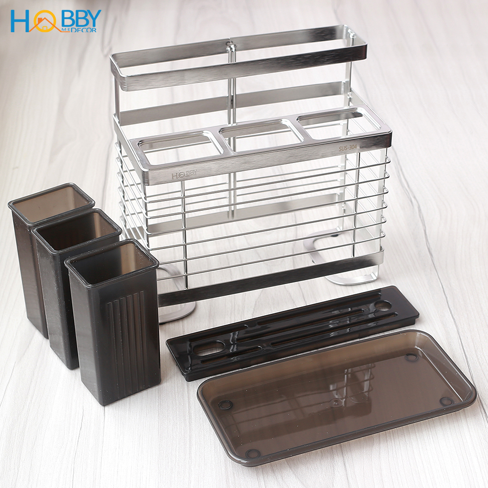 Kệ để dao kéo đũa muỗng đa năng dán tường Hobby Home Decor KDMT3 inox 304 có keo dán tường