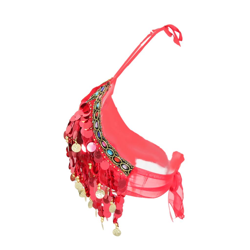 Womens Sparkling Belly Dance Bra Sequins Tassel Coins Top Samba Dancing Costume