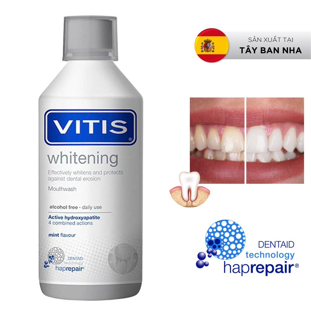 Nước Súc Miệng Vitis Whitening 500ml – Trắng Răng, Không Ê Buốt - Nhập Khẩu Tây Ban Nha