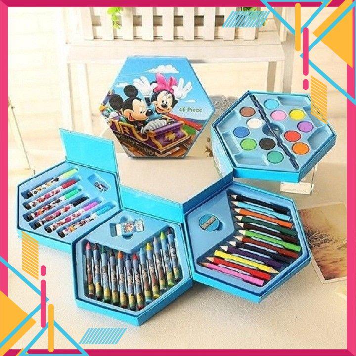 HỘP BÚT CHÌ MÀUBÚT CHÌ MÀU 4 TẤNG 46 MÓN XOAY DÀNH CHO BÉ