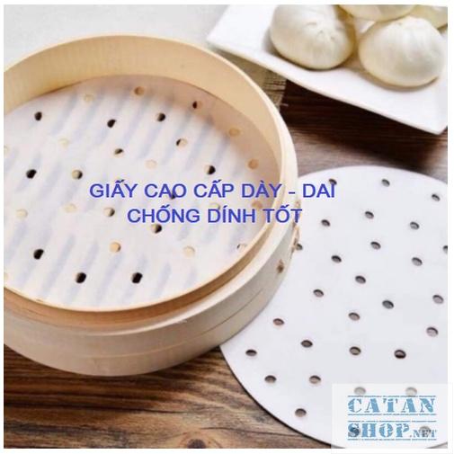 Set 100 tờ Giấy nến tròn đục lỗ dùng lót xửng hấp bánh và nồi chiên không dầu chống dính tốt, giấy nên nướng bánh