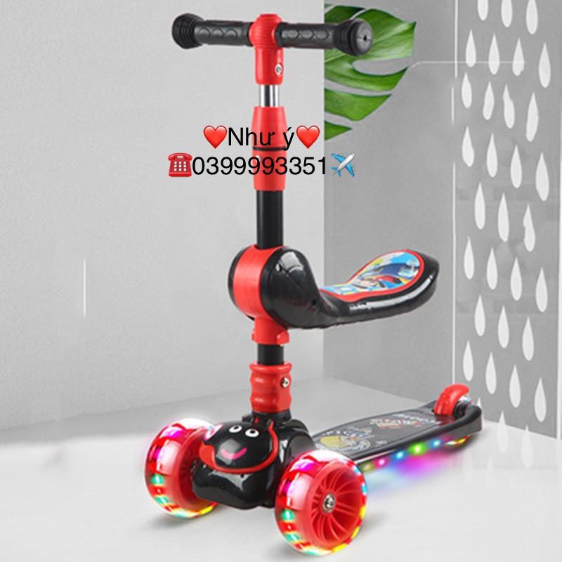 Xe Scooter, Xe Trượt Cho Bé Bánh Có Đèn ,Có Nhạc, có ghế 3 in 1 Chịu Lực 90KG