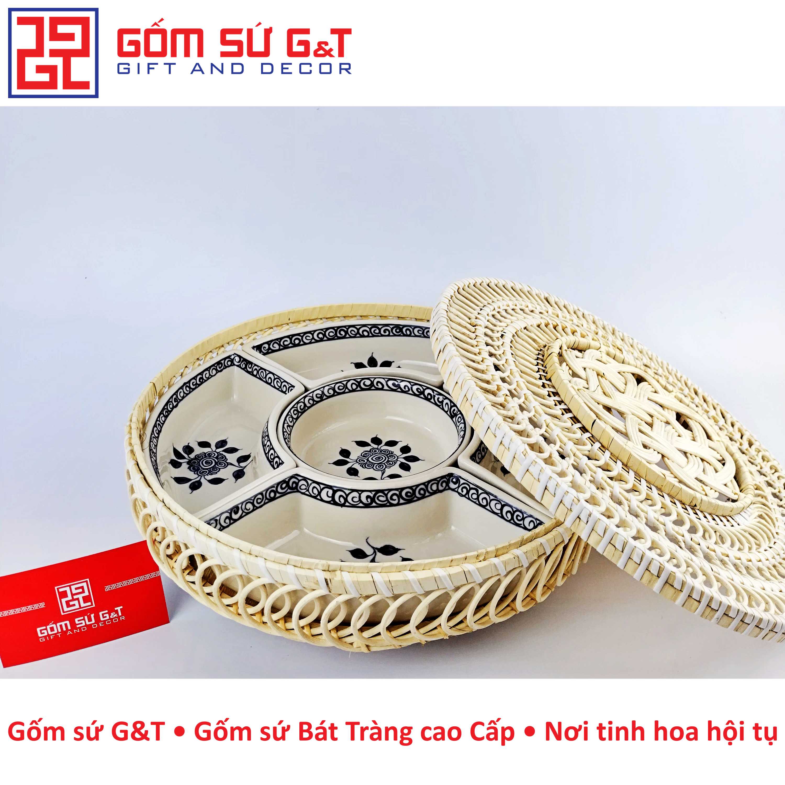 Khay mứt tết vẽ hoa móc Gốm Sứ G&amp;T