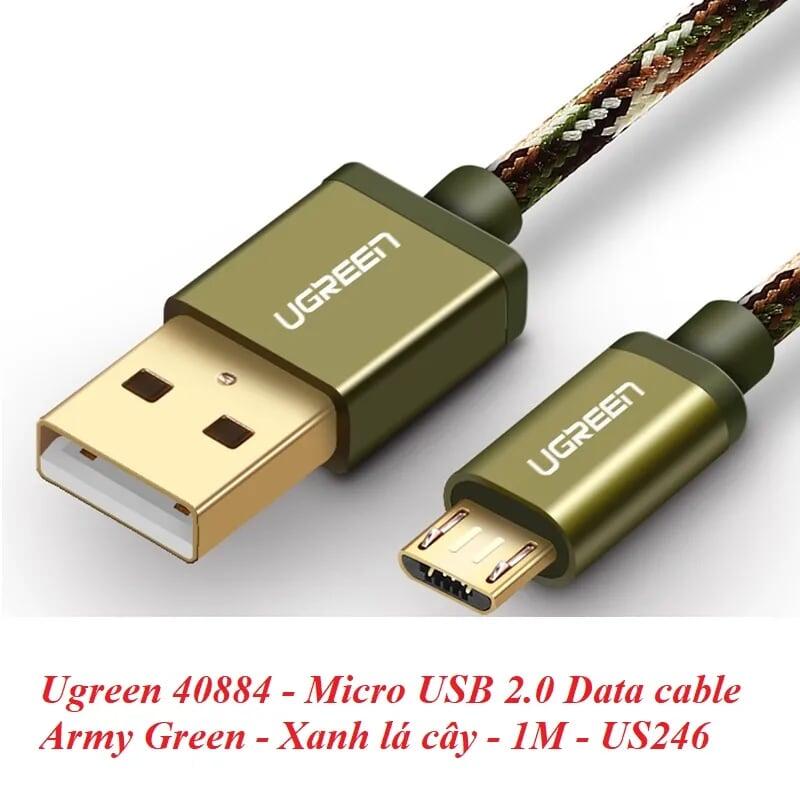 Ugreen UG40884US246TK 1M màu Xanh lá Cáp sạc truyền dữ liệu USB 2.0 sang MICRO USB dây bọc lưới - HÀNG CHÍNH HÃNG