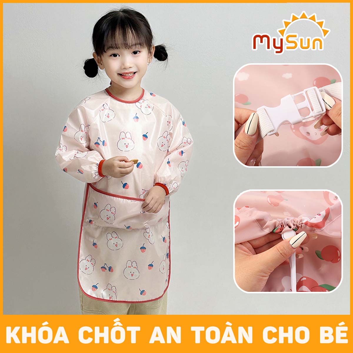 Áo yếm ăn dặm chống thấm Silicone cho bé gái, trai dài tay choàng ghế ăn dặm MySun DeliBib
