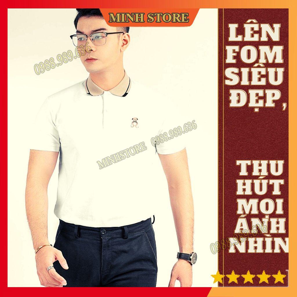 Hình ảnh Áo polo nam vải cá sấu mát lạnh chất cotton 4 chiều cao cấp,  áo thun polo in hình gấu co dãn trẻ trung AT04 - MS66