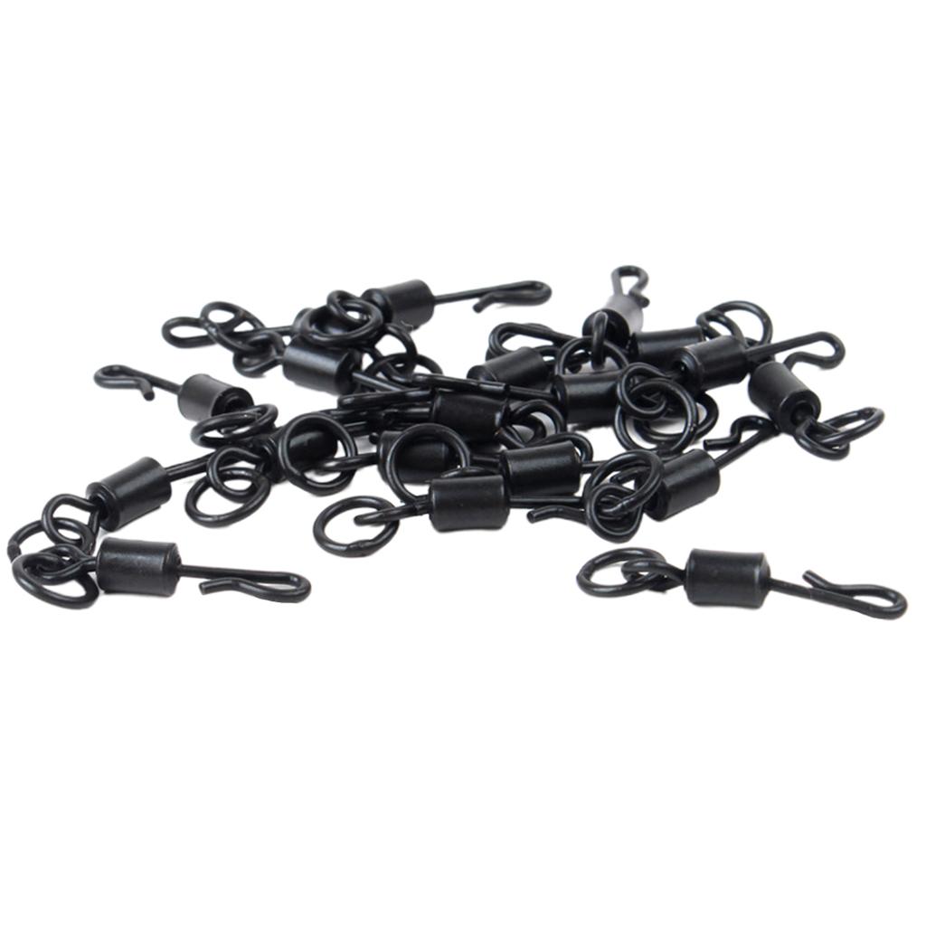 50pcs Matte Black Carp Fishing Swivels Long Body Quick Change Swivel w/ Ring