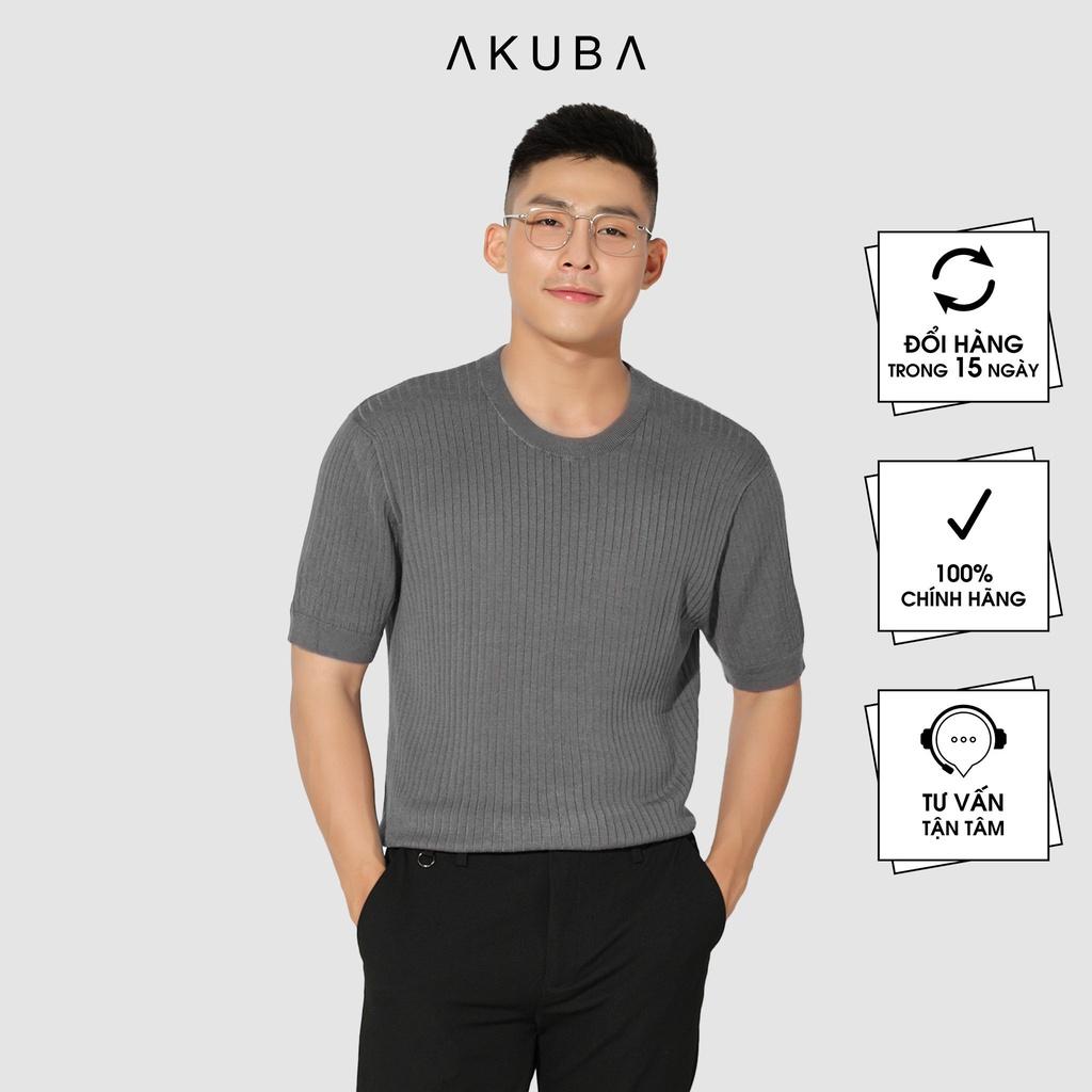 Áo len nam tay ngắn cổ tròn Akuba form slimfit chất liệu dệt kim 02E001