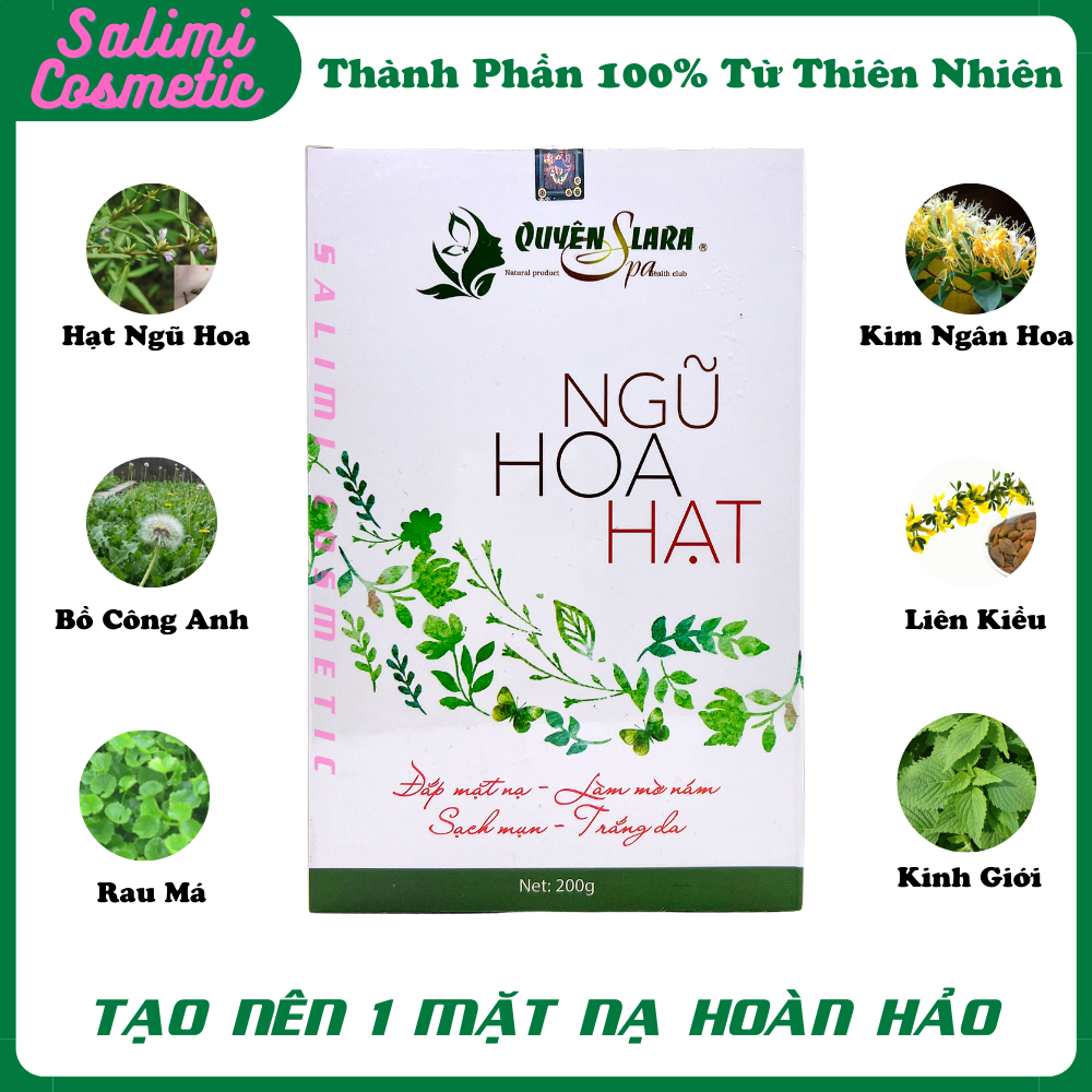 Mặt Nạ Đắp NGŨ HOA HẠT Quyên Lara - Giúp Mờ Nám, Sạch Mụn, Tàn Nhang, Trắng Da, Cân Bằng Độ Ẩm Cho Da, Làm Mát Da, Chống Dị Ứng | Trọng Lượng 200 Gram - HÀNG CHÍNH HÃNG